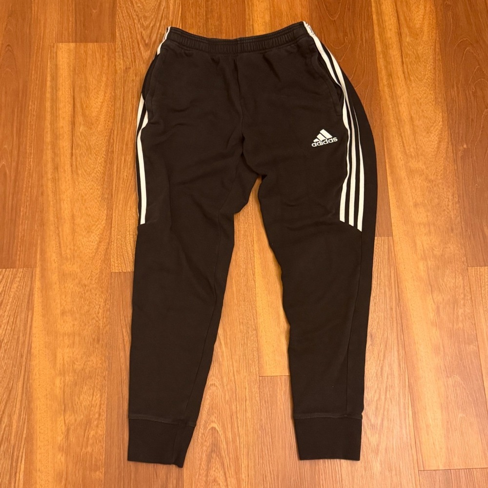 Adidas Black Cuffed Sweatpants With White Side Stripes Men's Size Medium